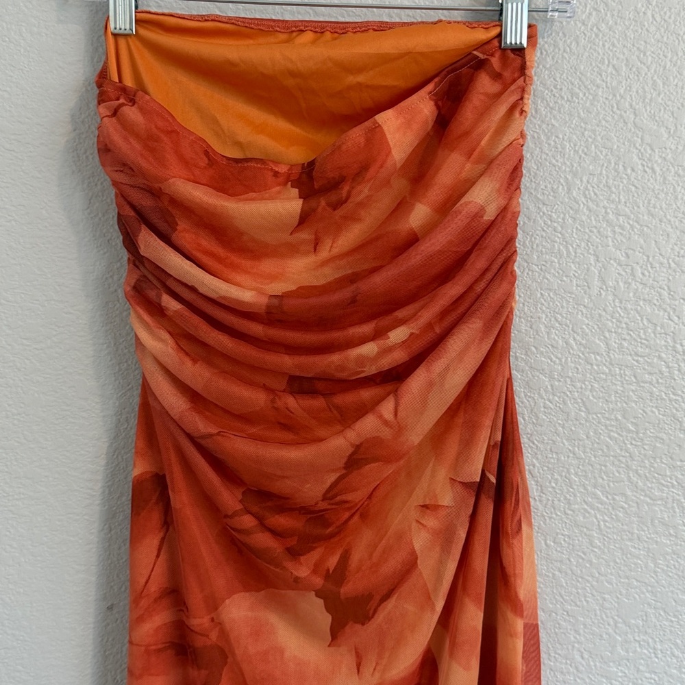 Orange floral tie dye strapless maxi dress - Picture 6 of 7